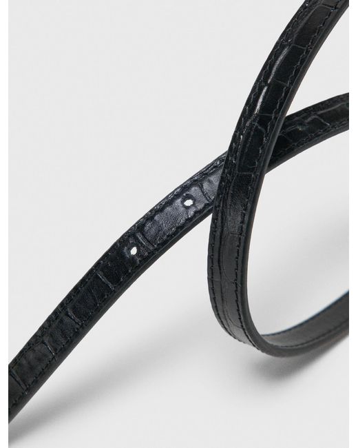Maje Black Slim Croc-Effect Leather Belt