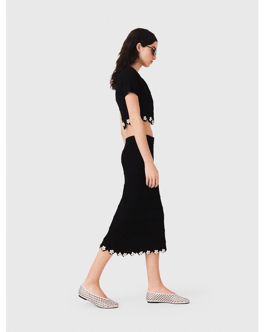 Maje Black Knit Skirt With Jewelled Flowers