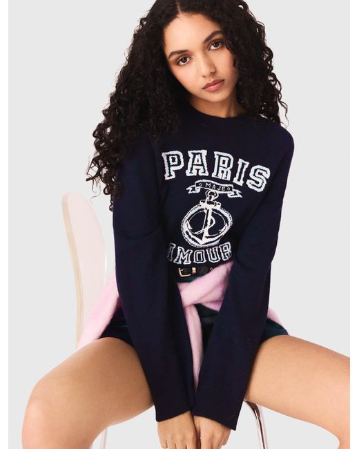 Maje White Round-Neck Slogan Jumper