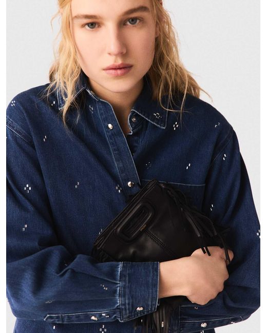 Maje Blue Rhinestone Denim Shirt