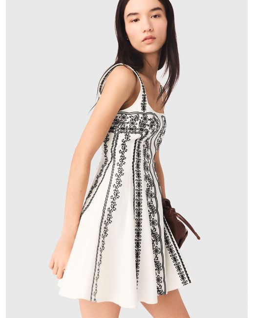 Maje White Short Embroidered Strap Dress