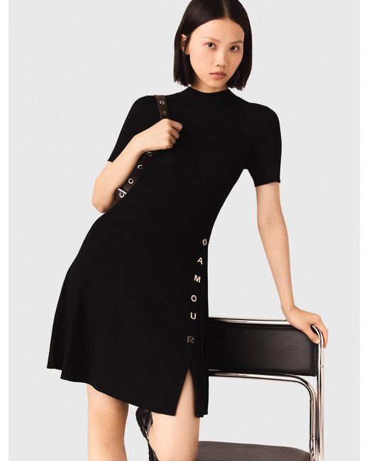 Maje Black Short Knit Button Dress