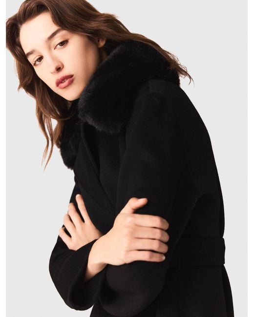Maje Black Double-Faced Coat With Removable Collar