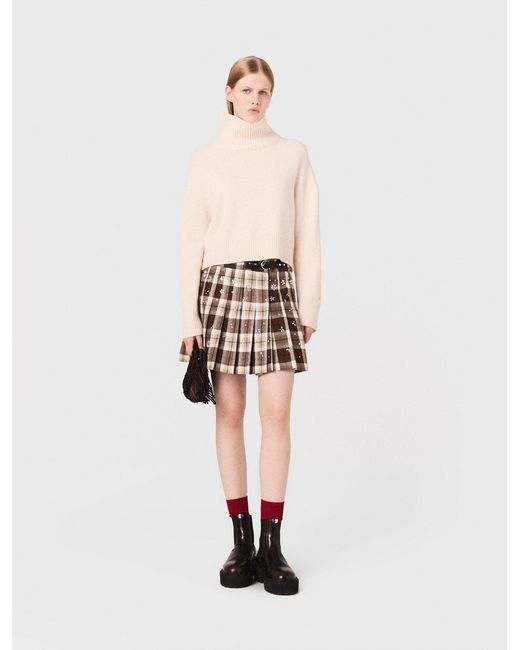 Maje White Rhinestone Checked Kilt