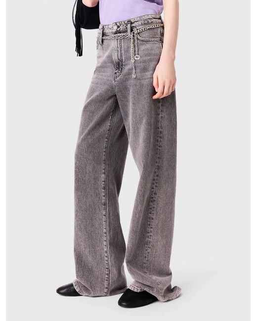 Maje White Wide-Leg Jeans With Chain-Link Belt