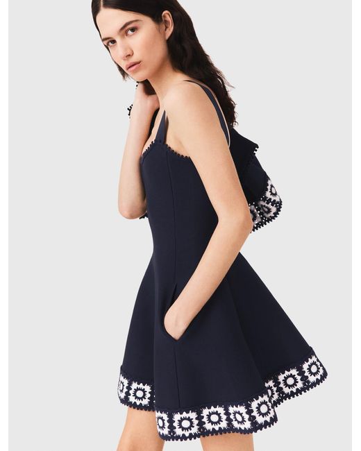 Maje Blue Dress With Crochet Panels