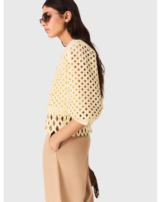 Maje Natural Rhinestone Crochet Cardigan