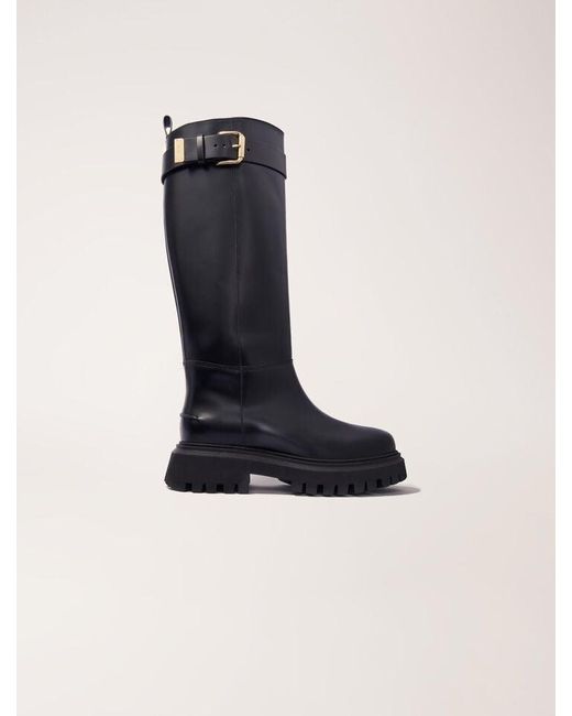 Maje Black Buckled Leather Boots