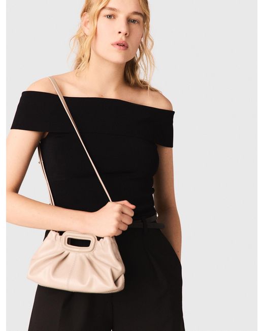 Maje Black Rib Knit Bardot-Neck Top