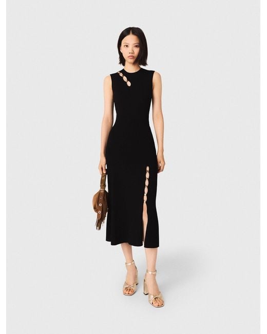 Maje White Cutaway Rib Knit Maxi Dress