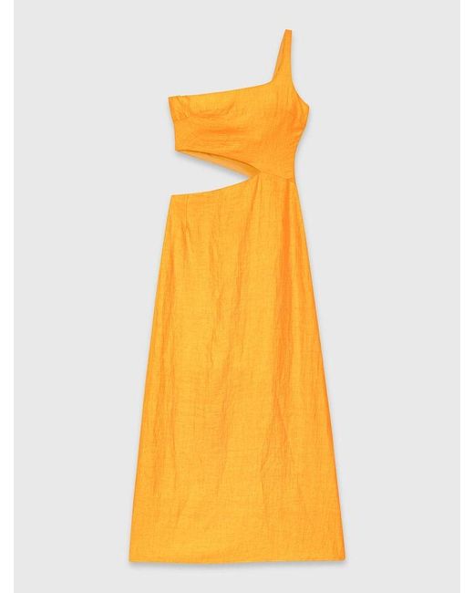 Maje Metallic Asymmetrical Linen-Blend Dress