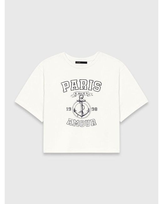 Maje White Sailor-Print T-Shirt