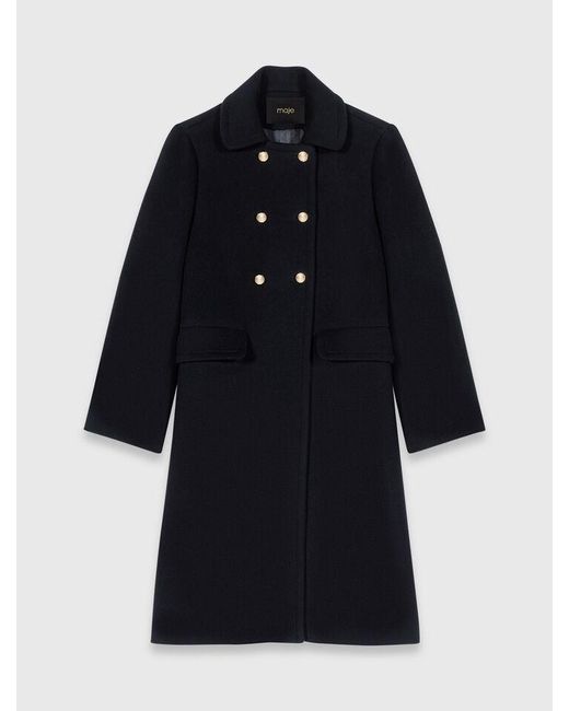 Maje Black Long Wool Blend Coat