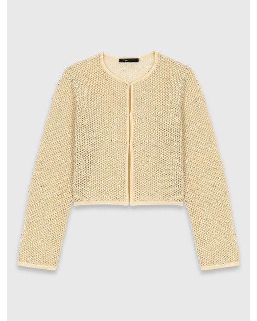 Maje Natural Rhinestone Knit Cardigan