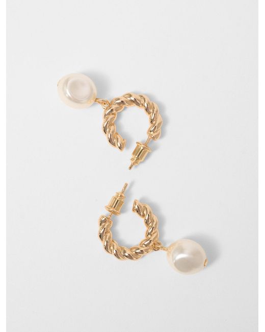 Maje White Twisted Bead Hoop Earrings