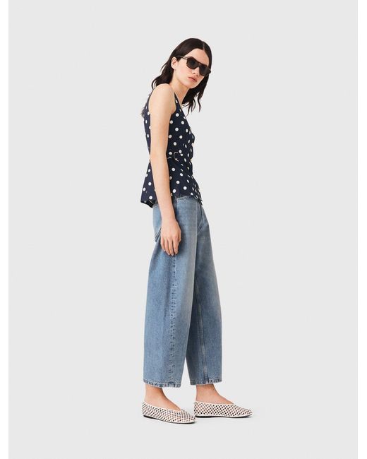 Maje Blue Long Linen Blend Jacket