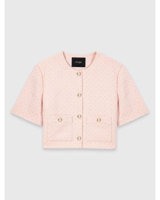 Maje White Short-Sleeved Tweed Jacket