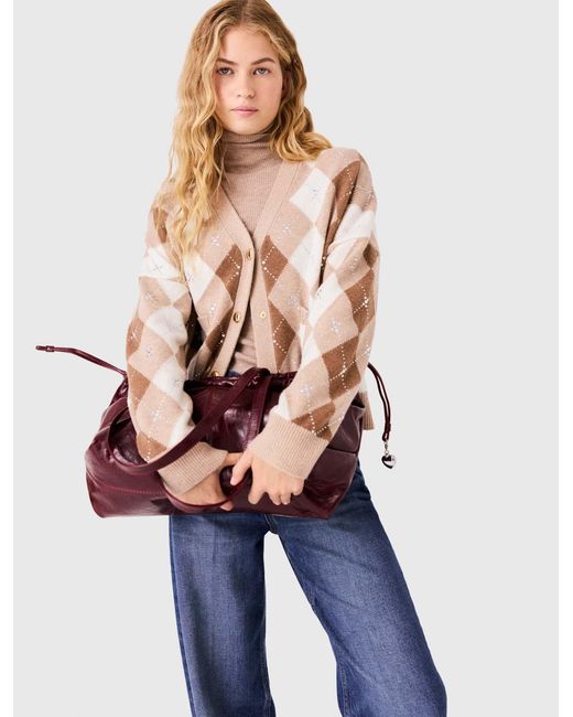 Maje Blue Rhinestone Argyle Cardigan