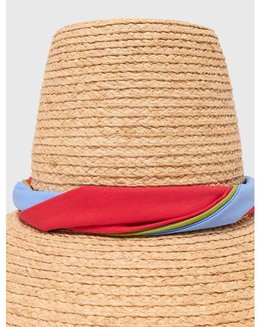 Maje White Raffia Hat With Printed Ribbon