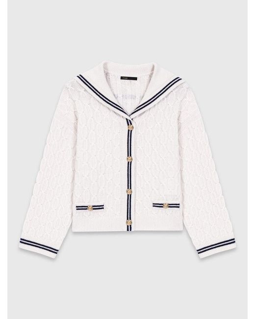 Maje White Cable-Knit Boat Neck Cardigan