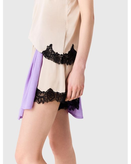 Maje White Satin Shorts With Lace Details