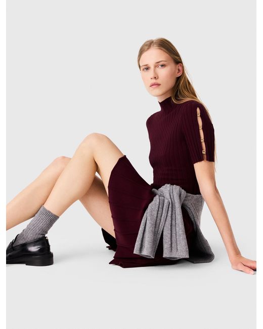 Maje Red High-Neck Short Skater Dress