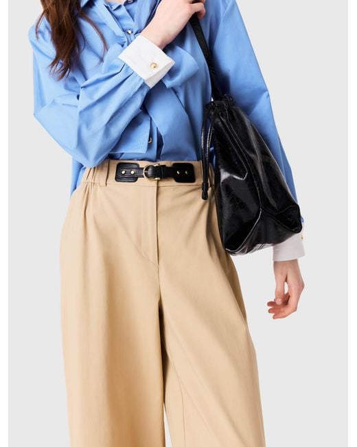 Maje Blue Wide-Leg Cotton Trousers