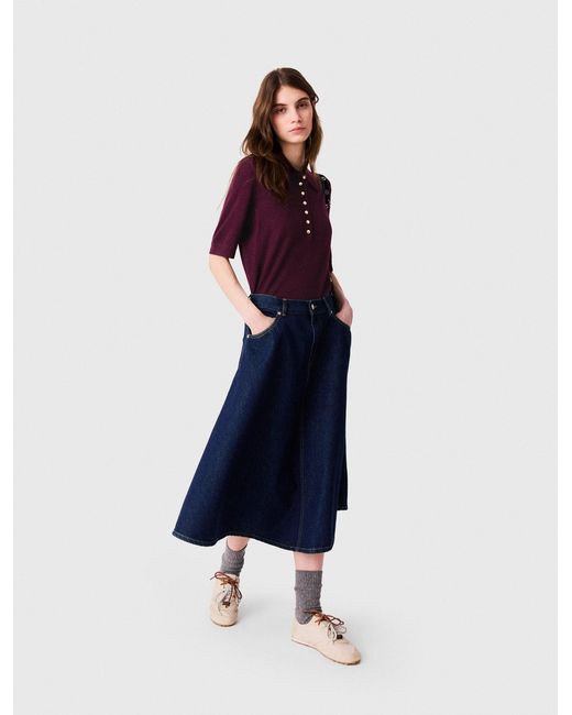 Maje Blue Mid-Length Flared Denim Skirt