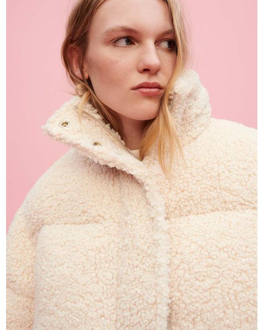 Maje Woman s Polyester Hood Ecru Faux Fur Down Jacket For Fall