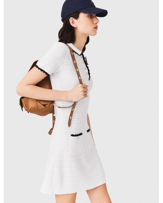 Maje White Knit Polo Dress With Crochet