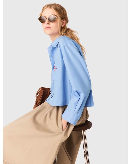Maje Blue Pleated Back Embroidered Shirt