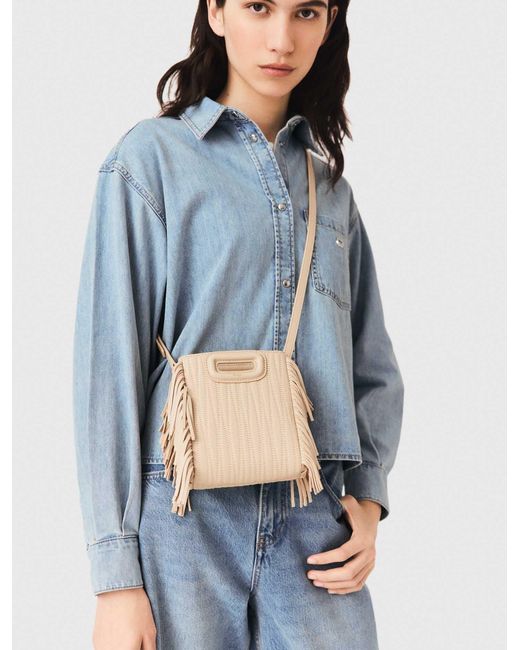 Maje Natural Topstitched Leather Mini M Bag