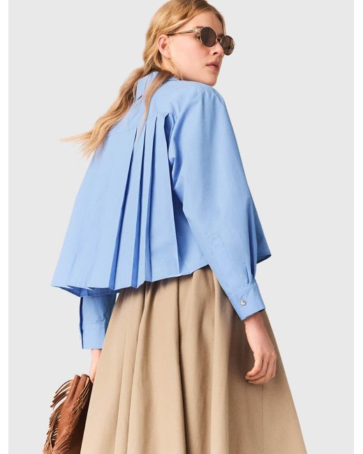 Maje Blue Pleated Back Embroidered Shirt