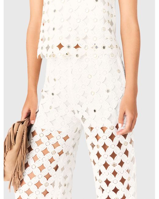 Maje White Crochet Trousers With Mirrors