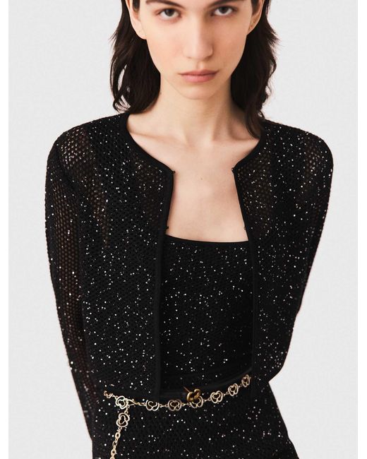 Maje Black Rhinestone Knit Cardigan