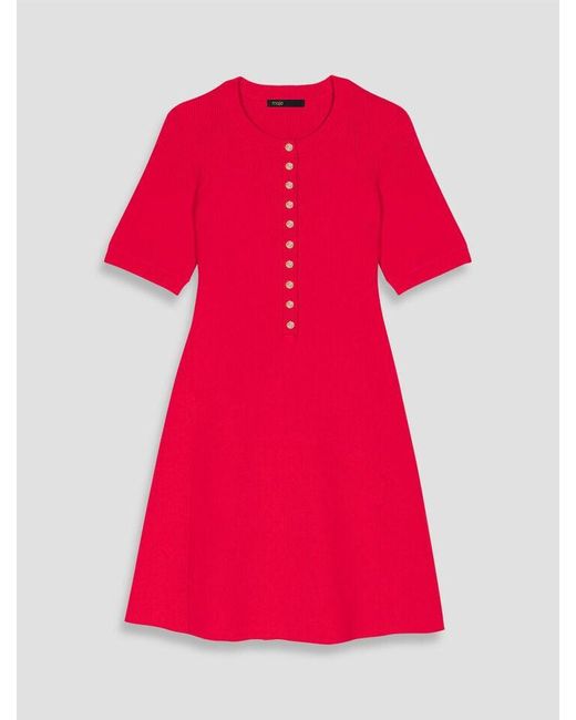 Robe Courte En Maille Cotelée Maje en coloris Red