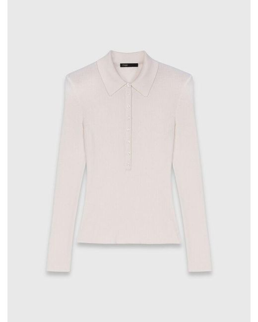 Maje White Ribbed Polo Jumper