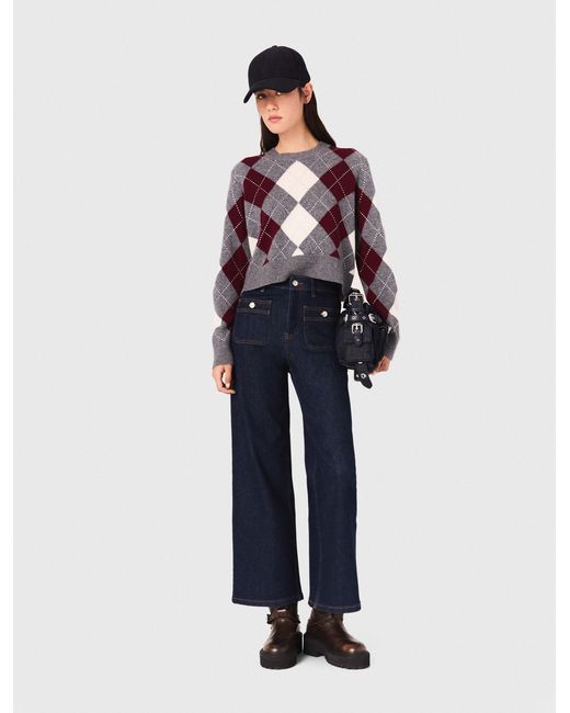 Maje Blue Argyle Crop Jumper