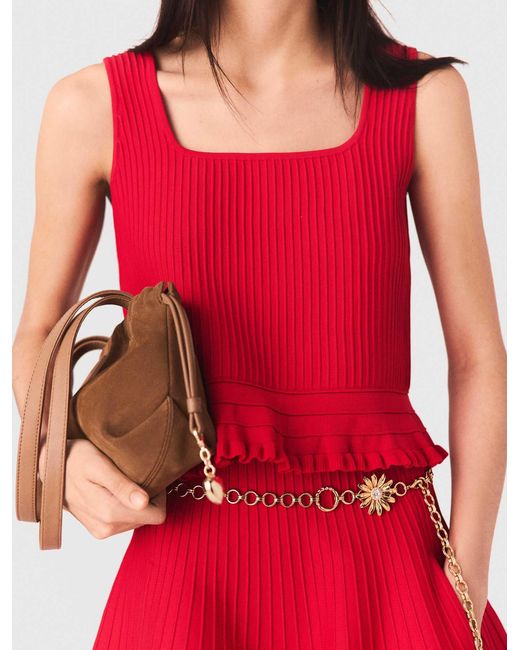 Maje Red Ruffled Knit Top
