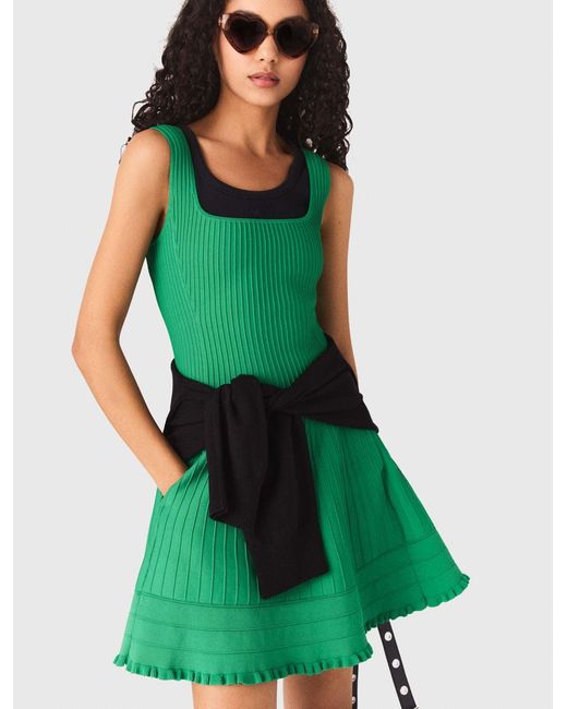 Maje Green Knit Skater Dress