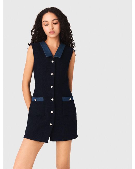 Maje Blue Tweed Dress With Denim Details