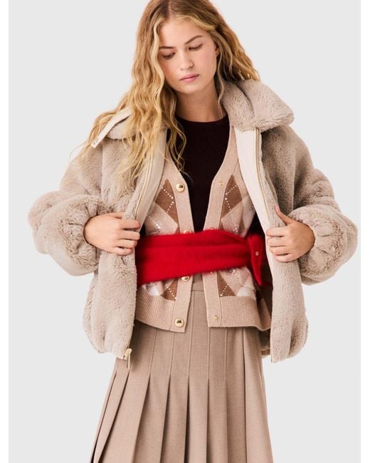Maje White Reversible Faux Fur Puffer Jacket
