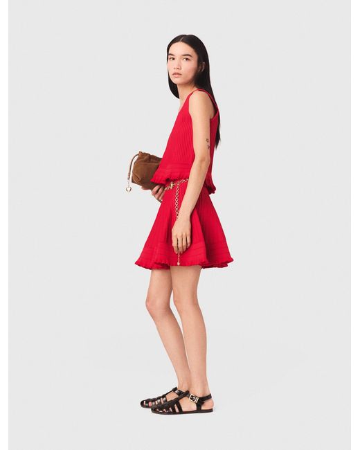 Maje Red Ruffled Knit Top