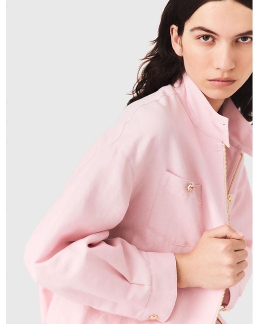 Maje Pink Linen Blend Bomber Jacket