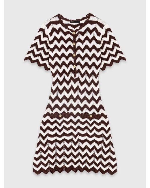 Maje White Zigzag Crochet Dress