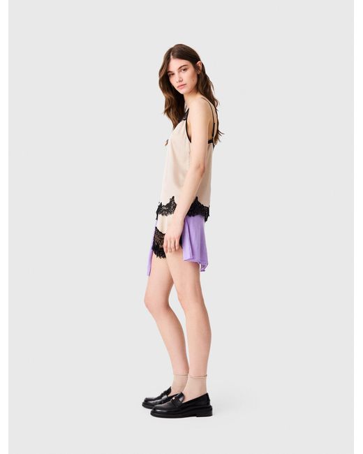 Maje White Satin Top With Lace Details