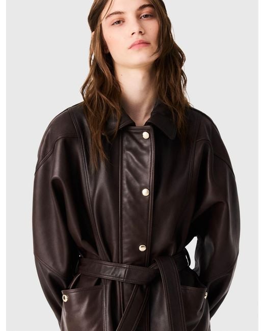 Maje Brown Oversize-Button Leather Jacket