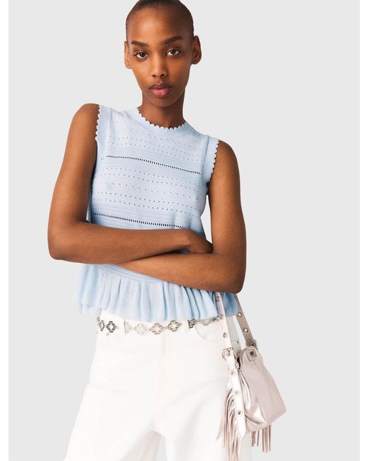 Maje White Ruffled Knit Top