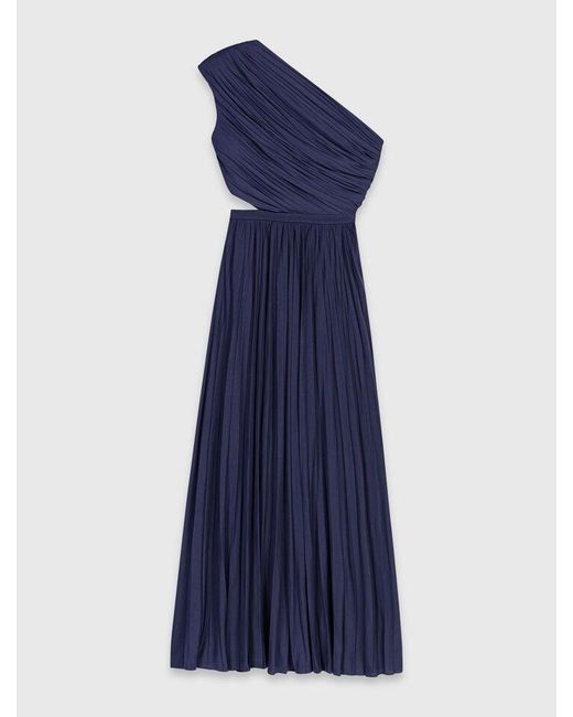 Maje Blue Asymmetrical Pleated Maxi Dress