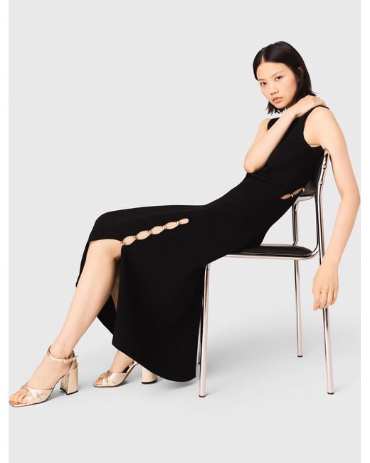 Maje White Cutaway Rib Knit Maxi Dress